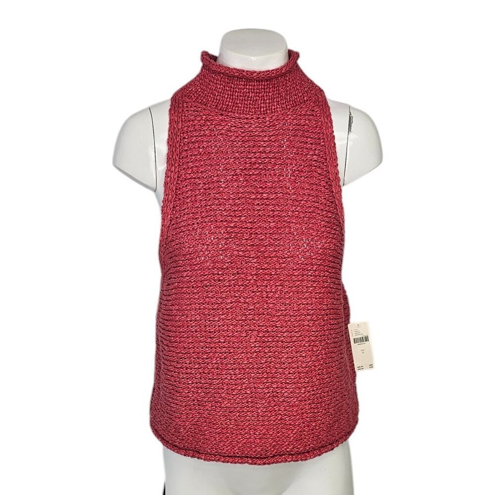Anthropologie Pilcro Rolled Mock-Neck Sweater Tank - Open Knit, Red, Size S, NWT